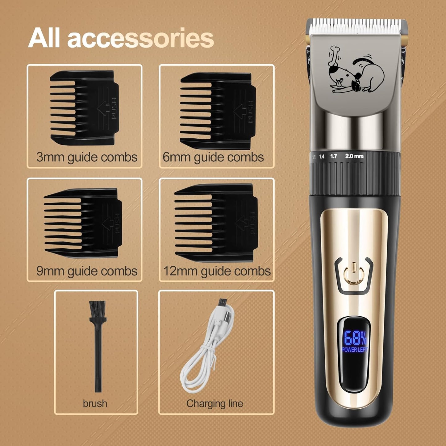 Dog Clippers Cordless Low Noise Rechargeable Electric Dog Grooming Clipper Kit