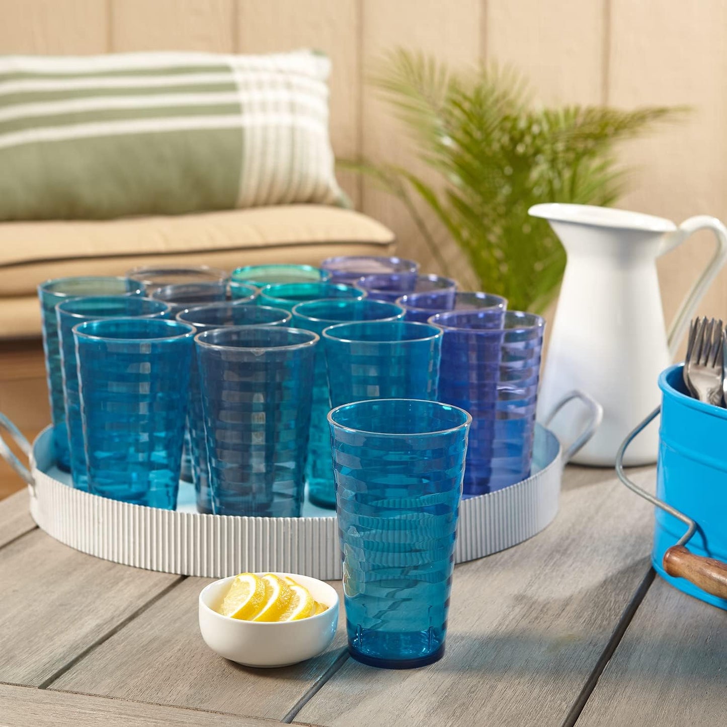 Splash Set of 1618 Ounce Plastic Stackable Water Tumblers in 4 Coastal Colors Value Set