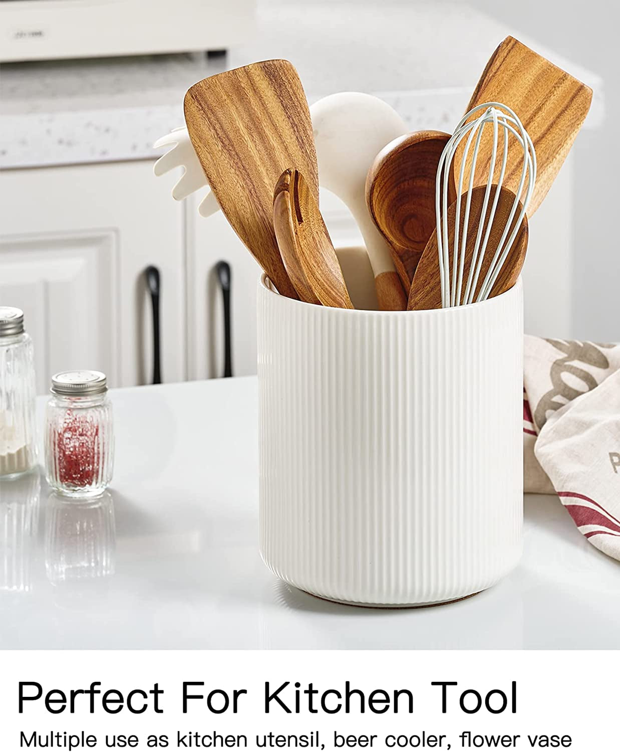 Large Kitchen Utensil Holder for Kitchen Counter H7.2” X W6.2 Ceramic Cooking Utensil Holder