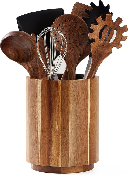 Acacia Wood Utensil Holder for Kitchen Counter 360° Rotating 7.2 Large Cooking Utensil Holder