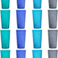 Cafe Plastic Reusable Tumblers  Set of 16 20 Ounce Water Cups Coastal Colors