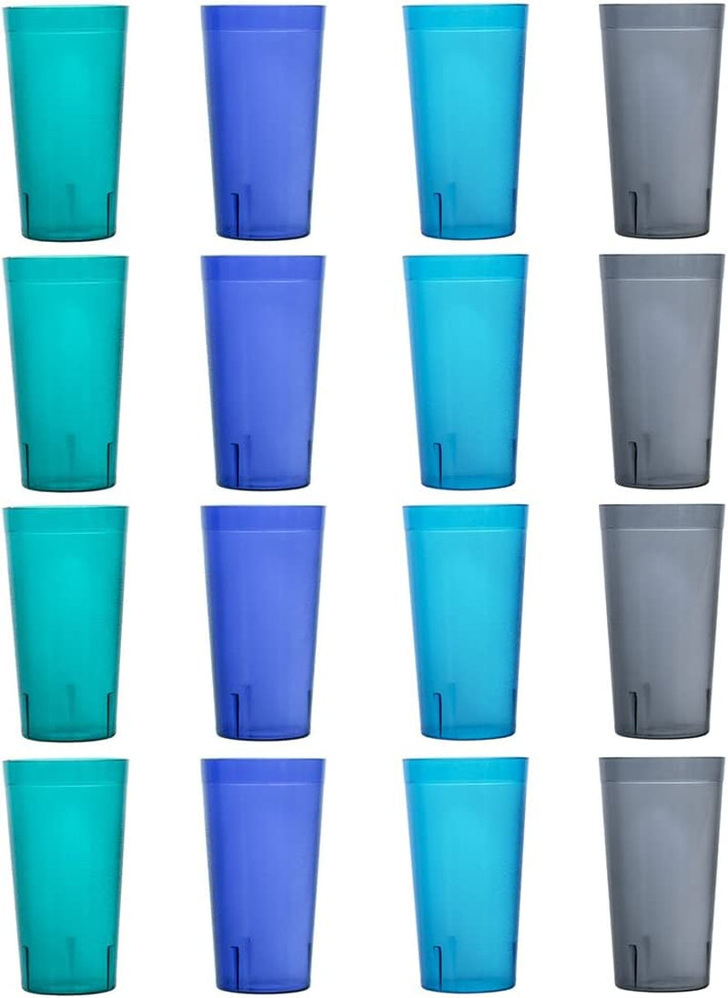 Cafe Plastic Reusable Tumblers  Set of 16 20 Ounce Water Cups Coastal Colors