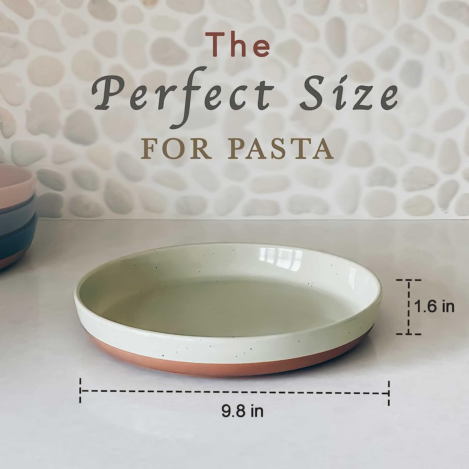 Mora Ceramic Flat Pasta Bowl Set of 4 35Oz Microwave Safe Plate 