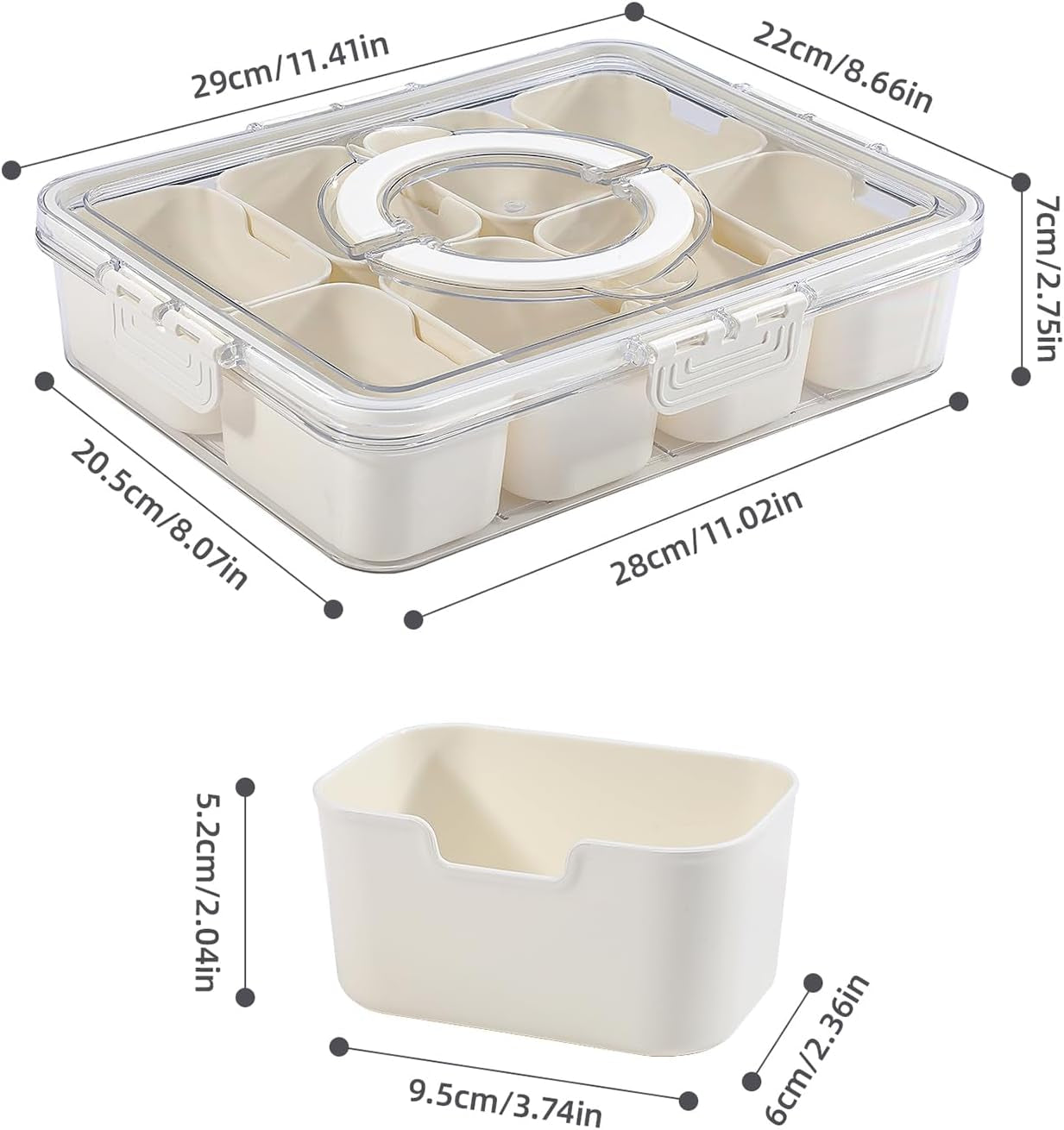 Snackle Box Charcuterie Container Divided Serving Tray with Lid and Handle