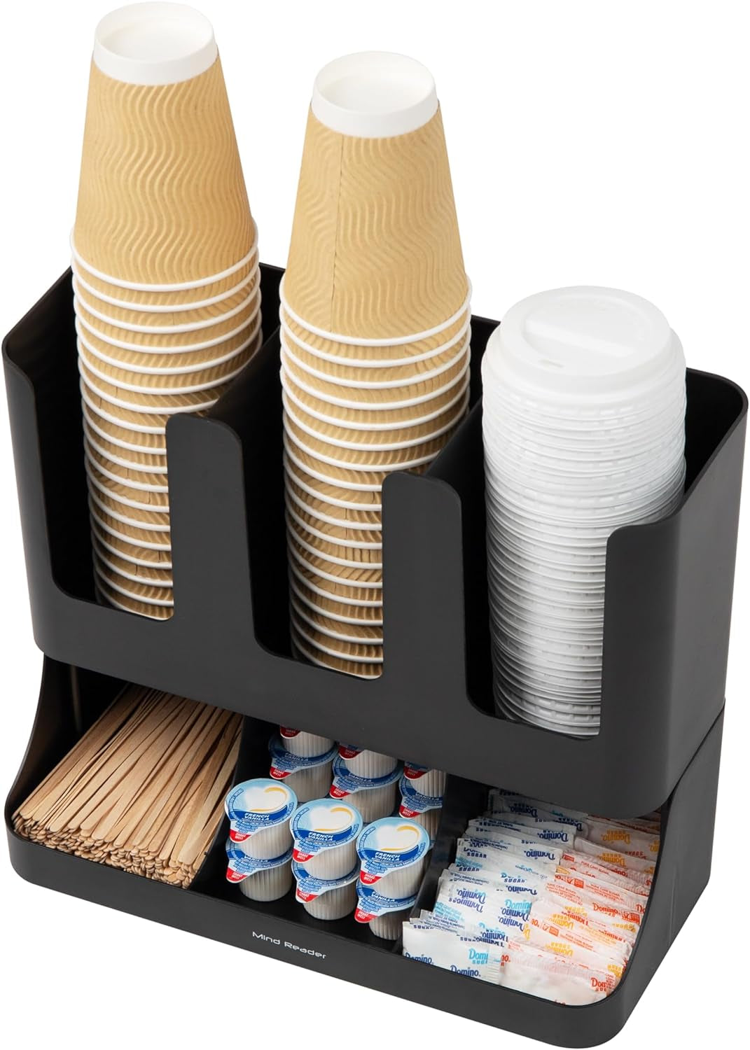 6 Compartment Upright Breakroom Coffee Condiment and Cup Storage Organizer