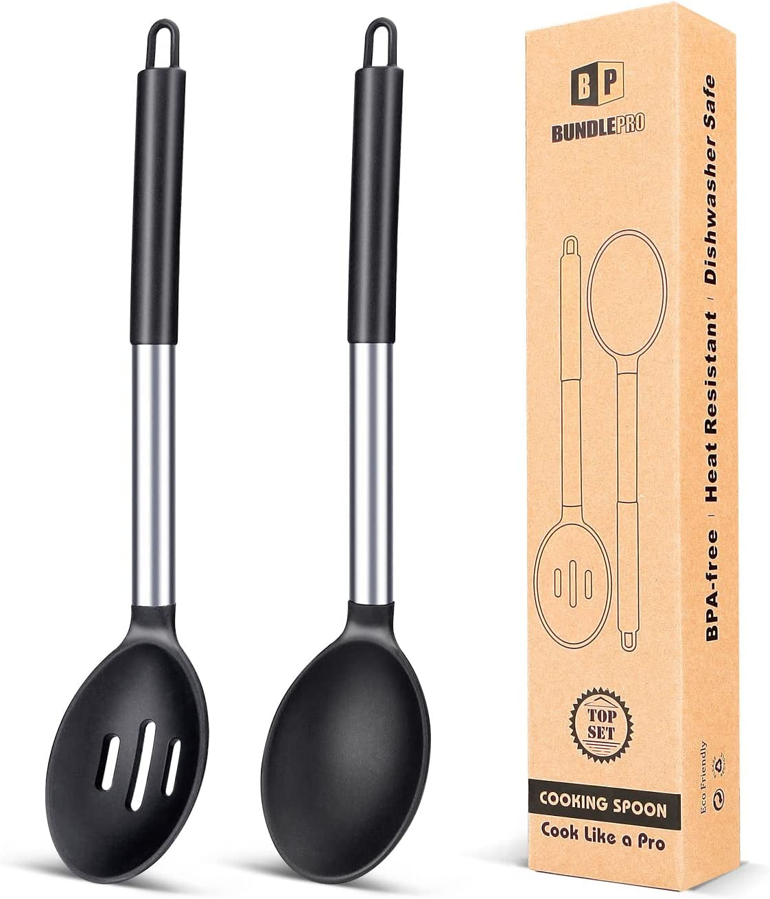 Pack of 2 Large Silicone Cooking Spoons Non Stick Solid Basting Spoon