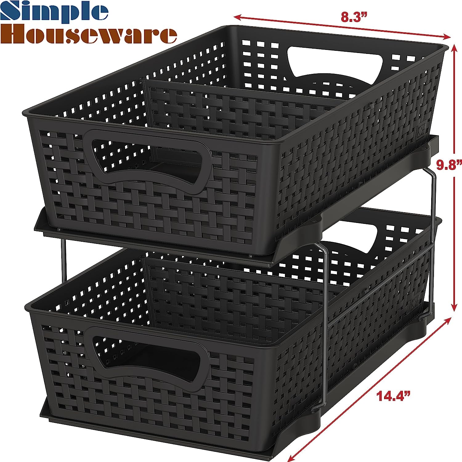 2 Tier Bathroom Organizer Tray Pull Out Sliding Drawer/Under-Sink Storage Black