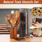 9 Piece Natural Teak Wooden Kitchen Utensil Set with Spoon Rest  Comfort Cooking