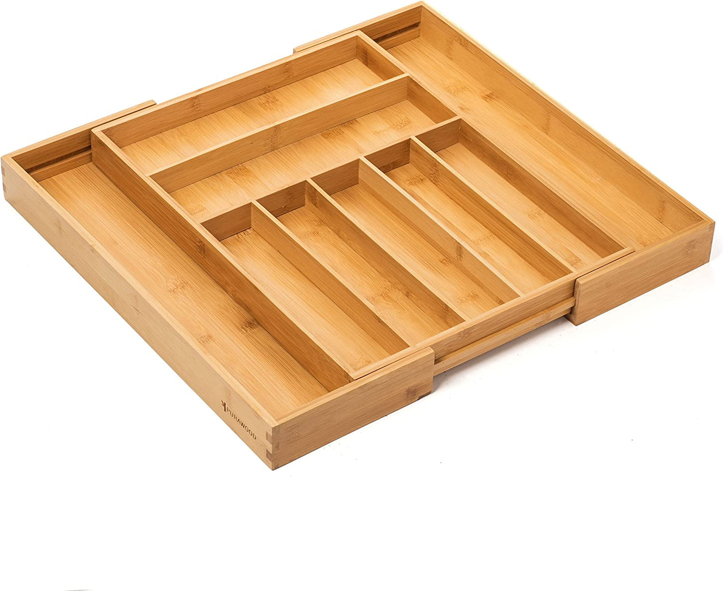 Large Premium Bamboo Silverware Organizer Expandable 