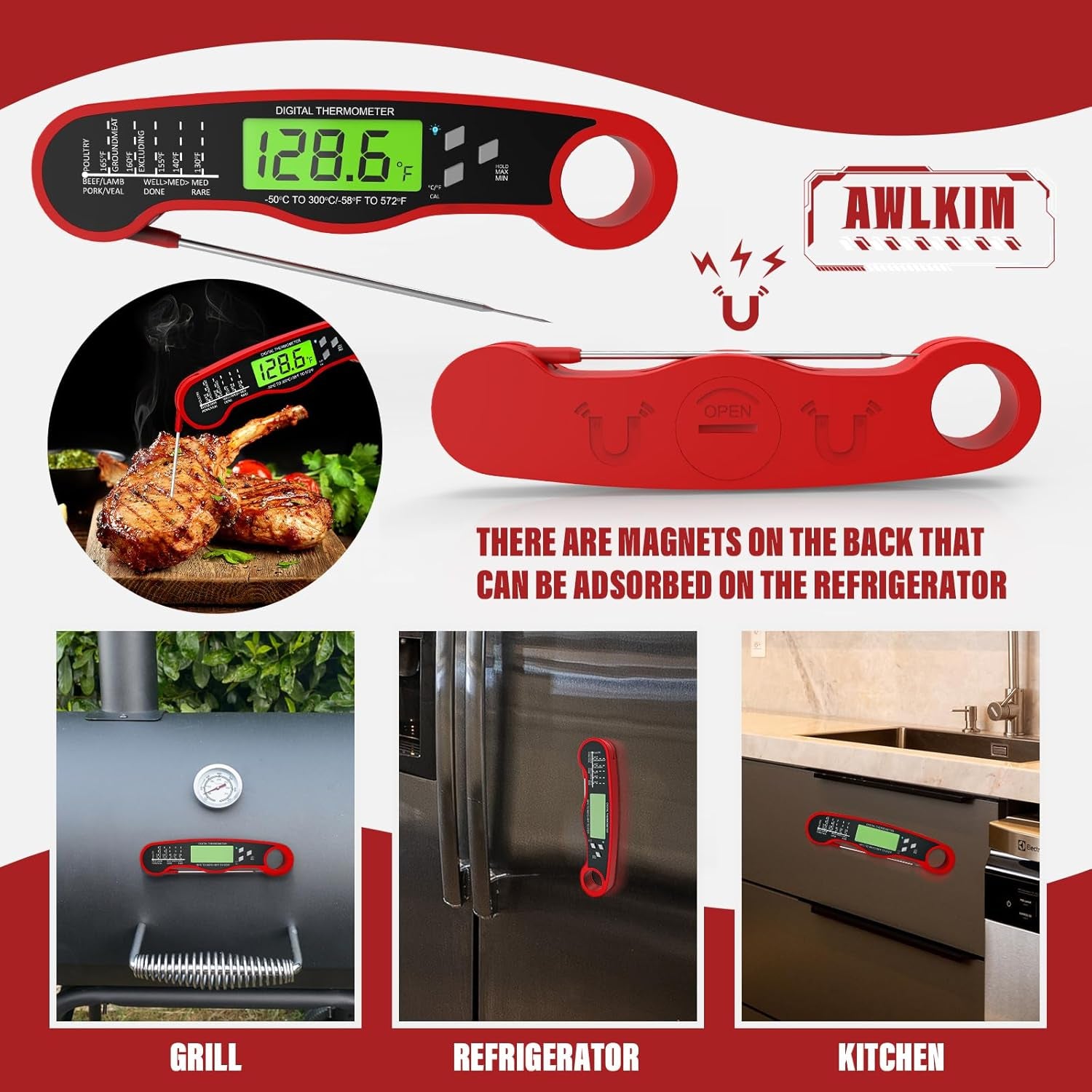 Meat Thermometer Digital  Fast Instant Read Food Thermometer for Cooking