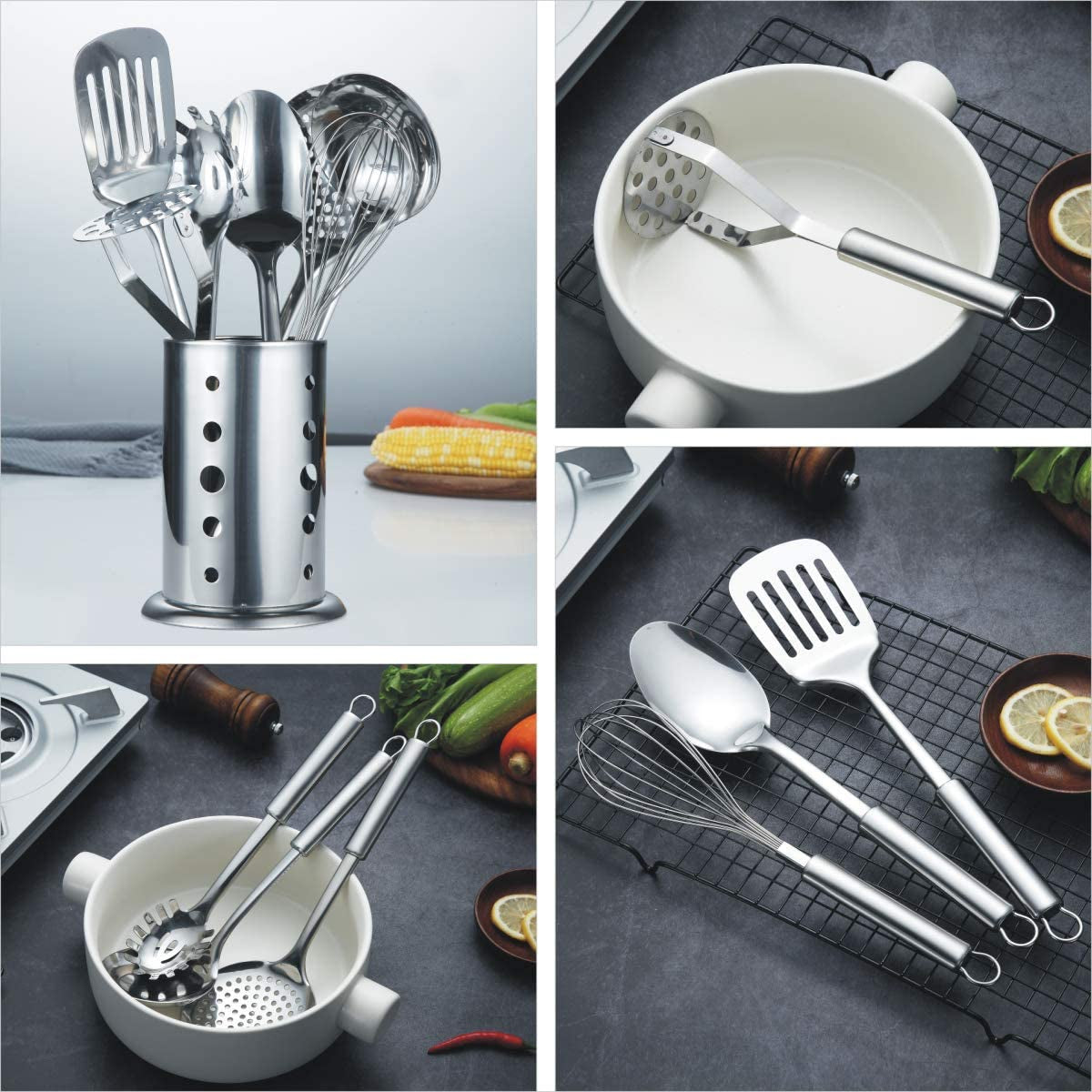 Cooking Utensil SStainless Steel Kitchen Tool Set with Stand