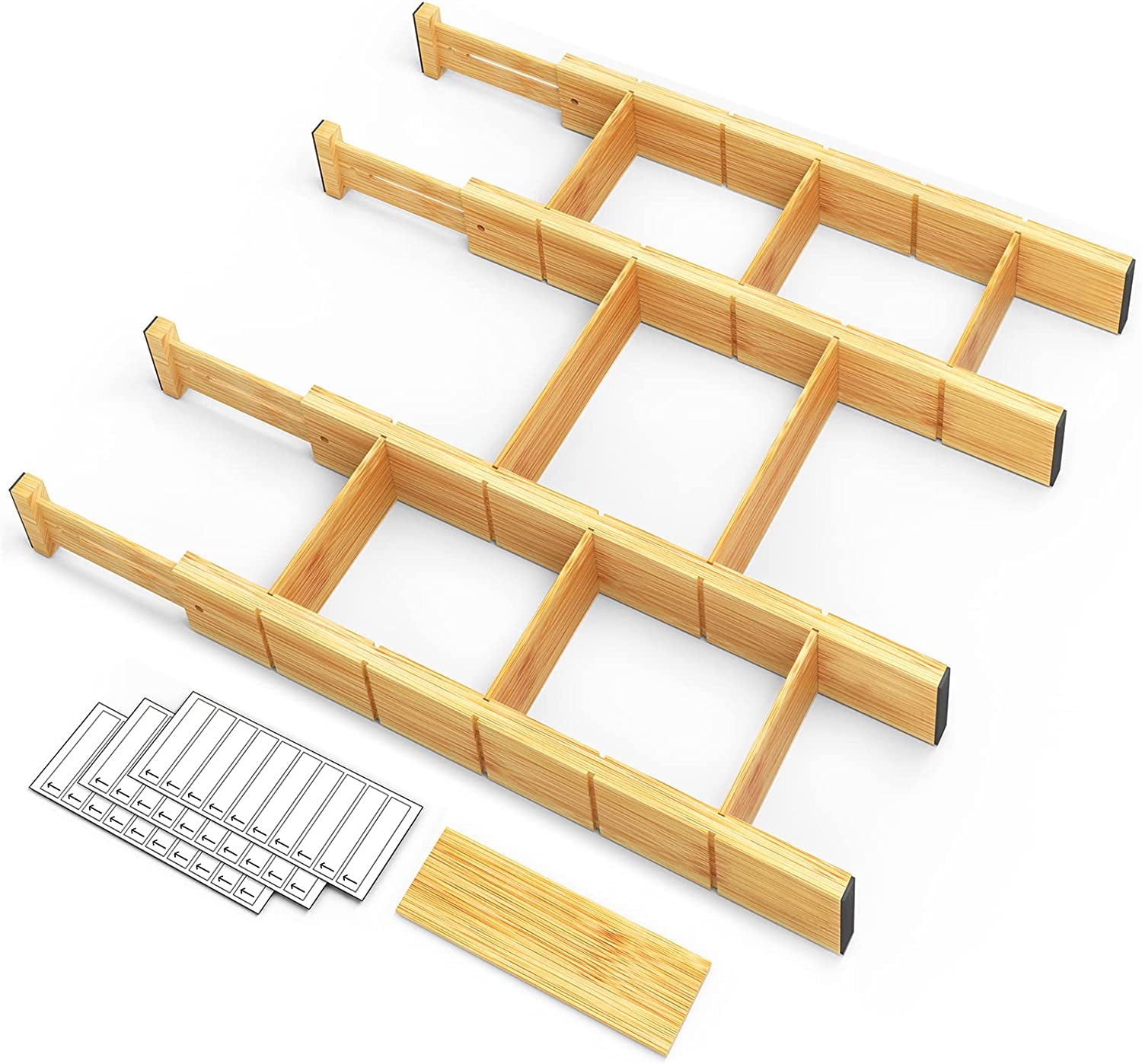 Bamboo Drawer Dividers with Inserts and Labels Kitchen Adjustable Drawer Organizers