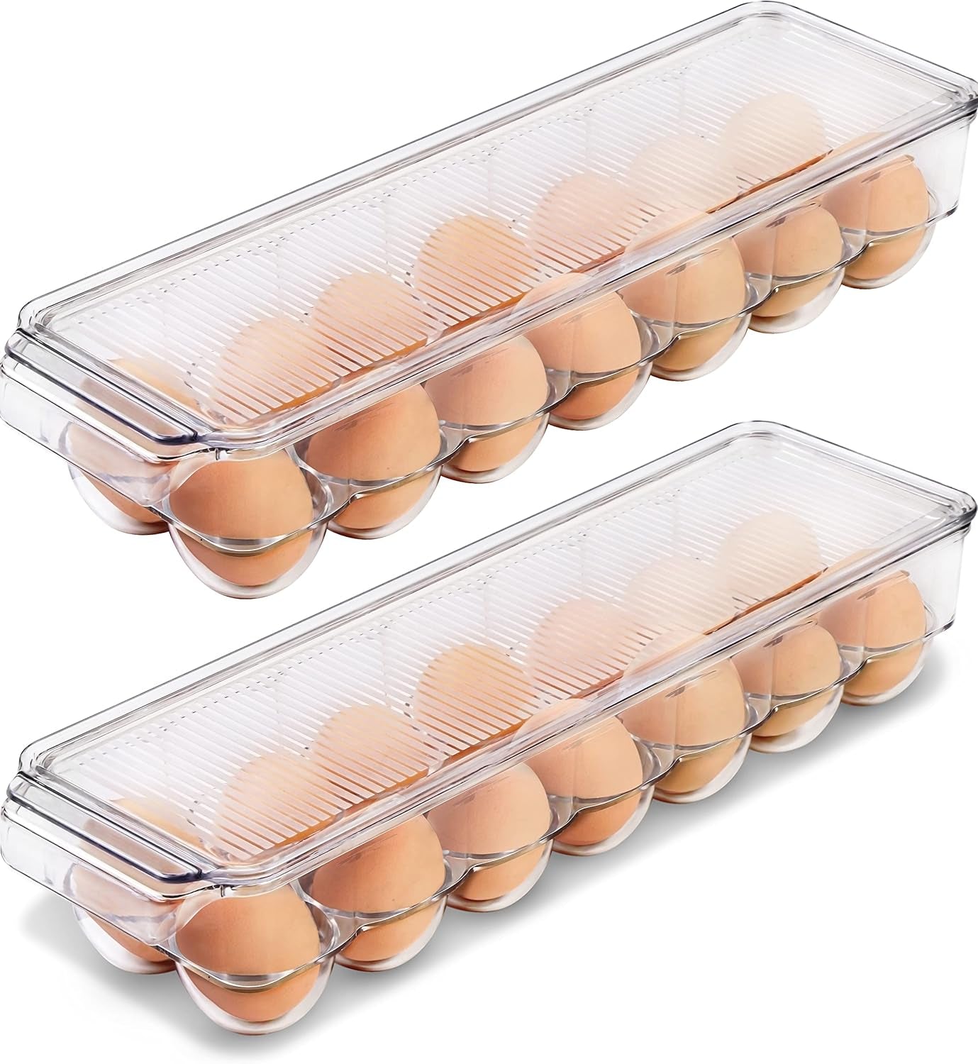 Egg Container with Lid and Handle for Refrigerator Pack of 2 Clear Stackable