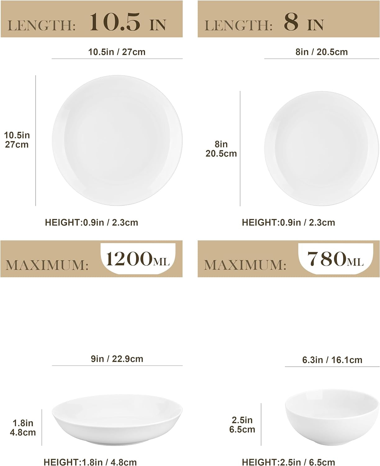 24 Piece Gourmet Porcelain Dinnerware Sets Modern White round Dish Set