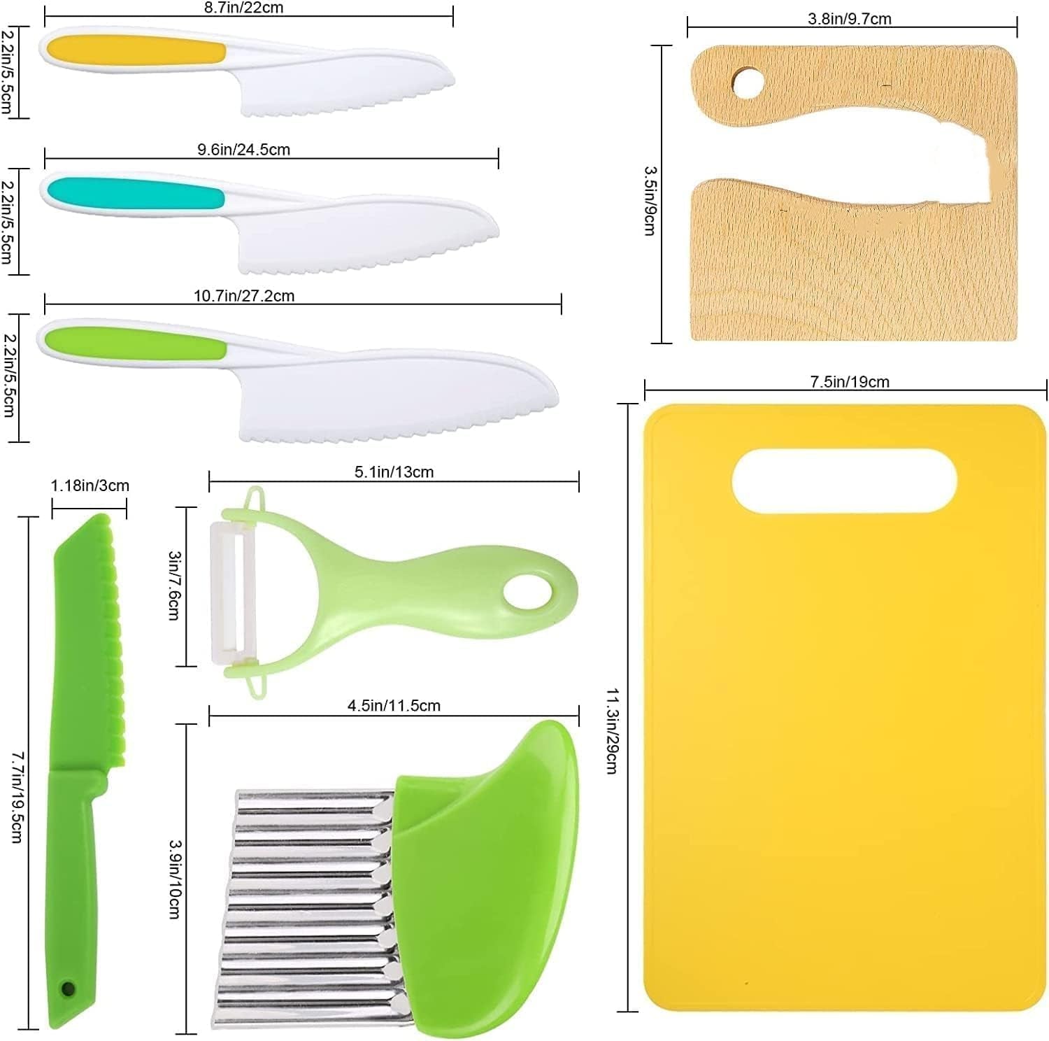 8 Pcs Wooden Kitchen Knife Set for Kids Includes Safe Knives