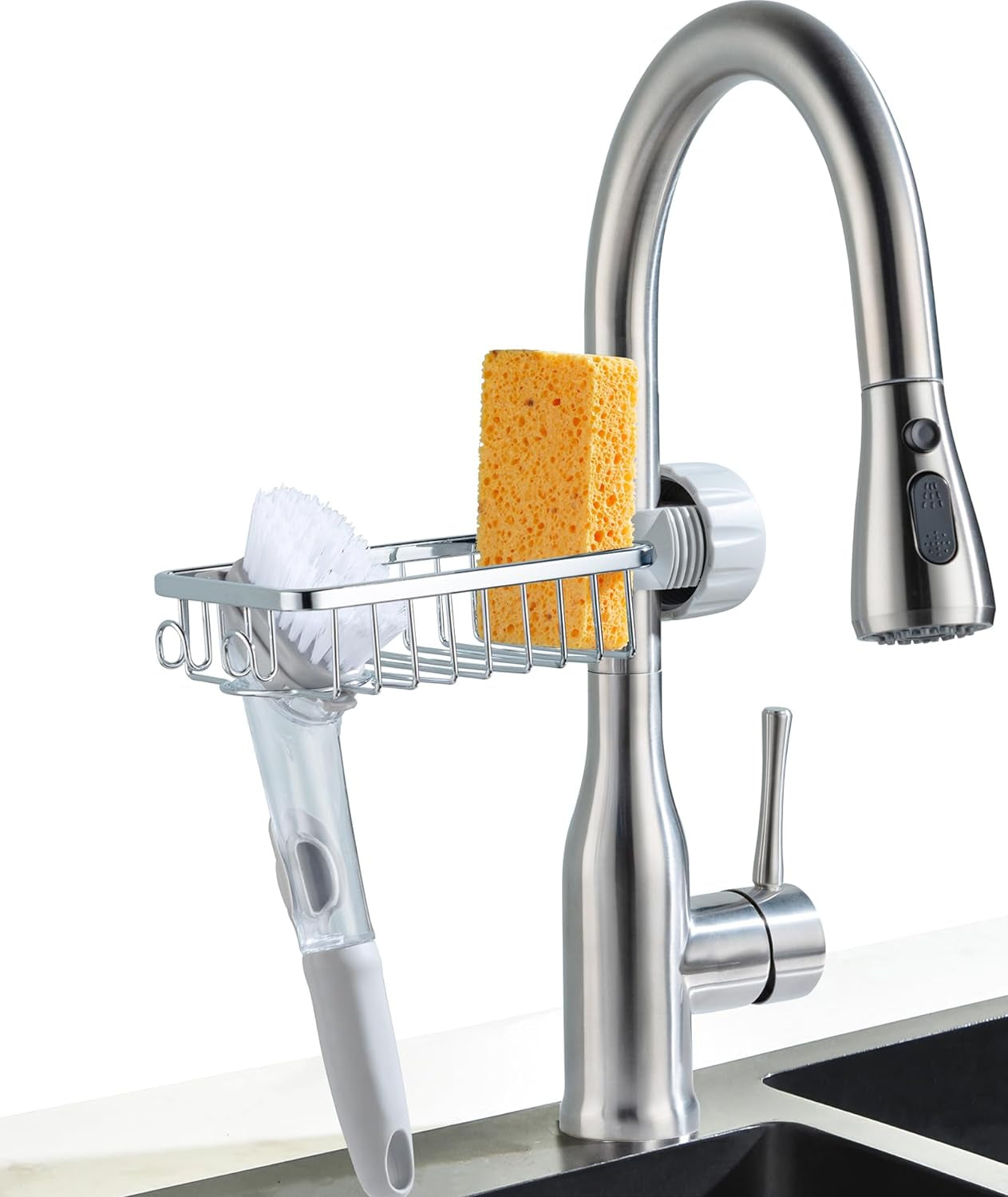 3In1 Kitchen Faucet Organizer Rack Sponge Holder Scrub Daddy Sponge