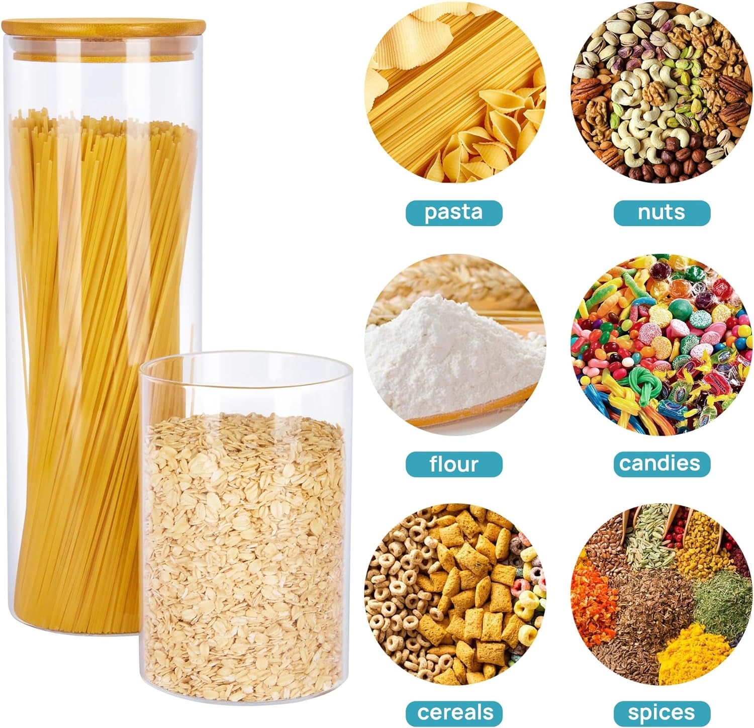  BPA Free Glass Food Storage Jars with Airtight Bamboo 