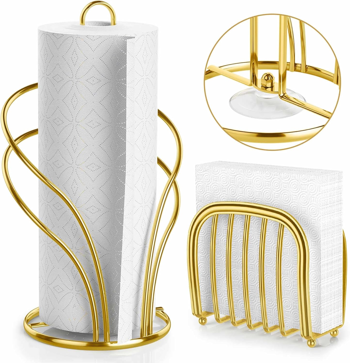 Paper Towel Holder Countertop Stainless Steel Paper Towel Roll Holder and Paper Napkinholder Set