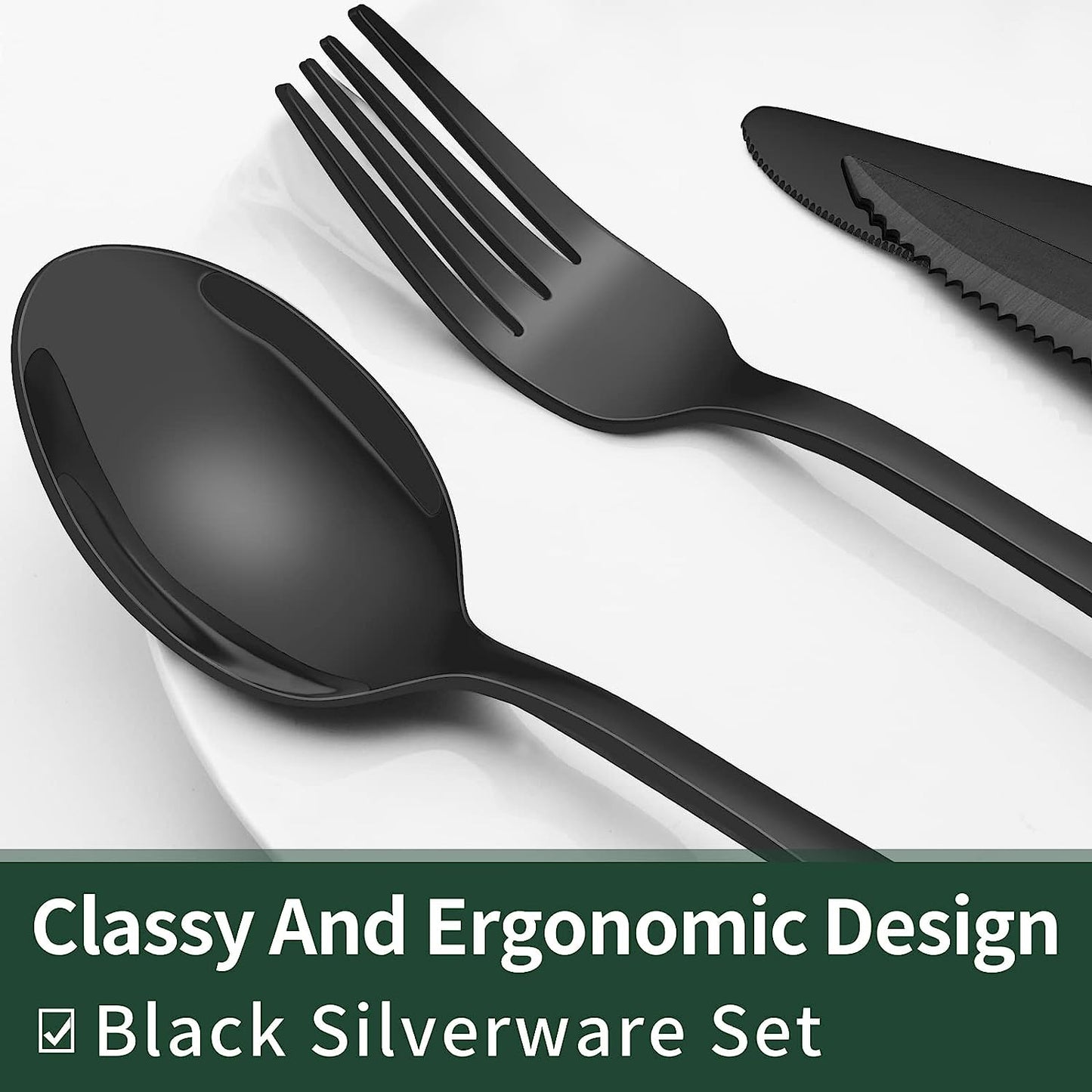 24 Piece Black Silverware Set with Steak Knives Black Flatware Set