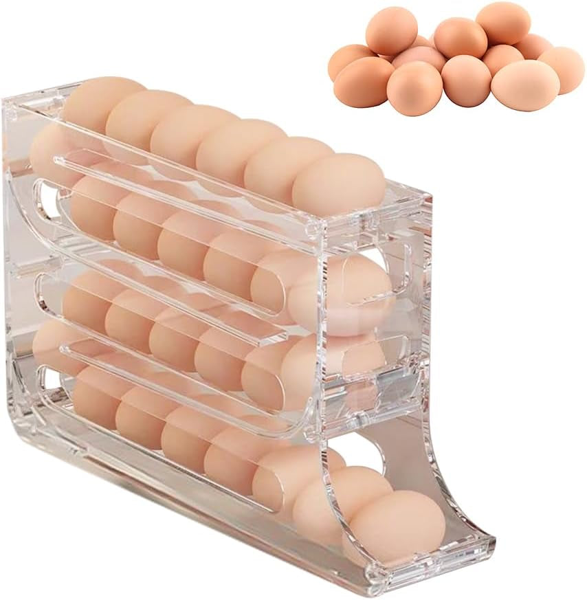 4 Tiers Egg Holder for Fridge Automatic Scrolling Egg Rack Holder Space Saving Egg Dispenser