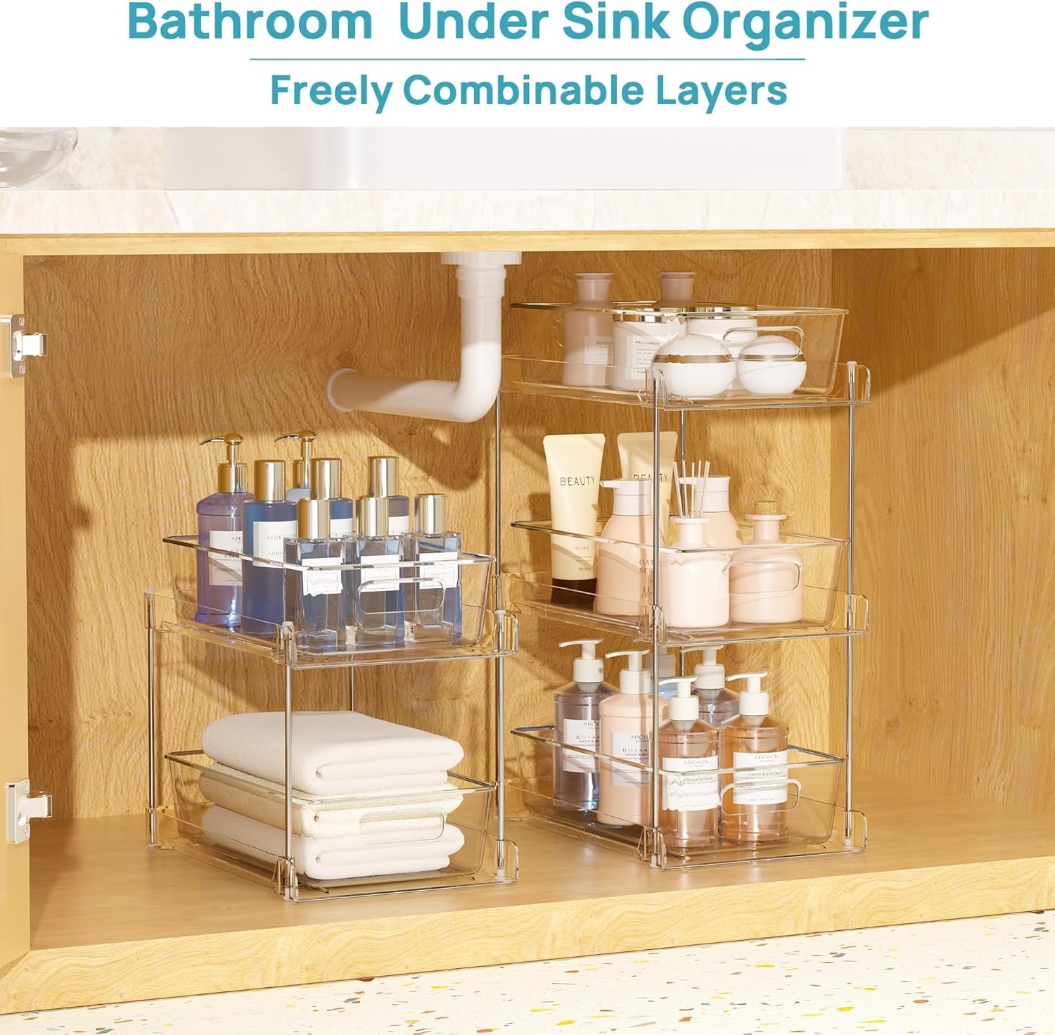  4 Pack Clear under Sink Organizers Vanity Counter Storage 