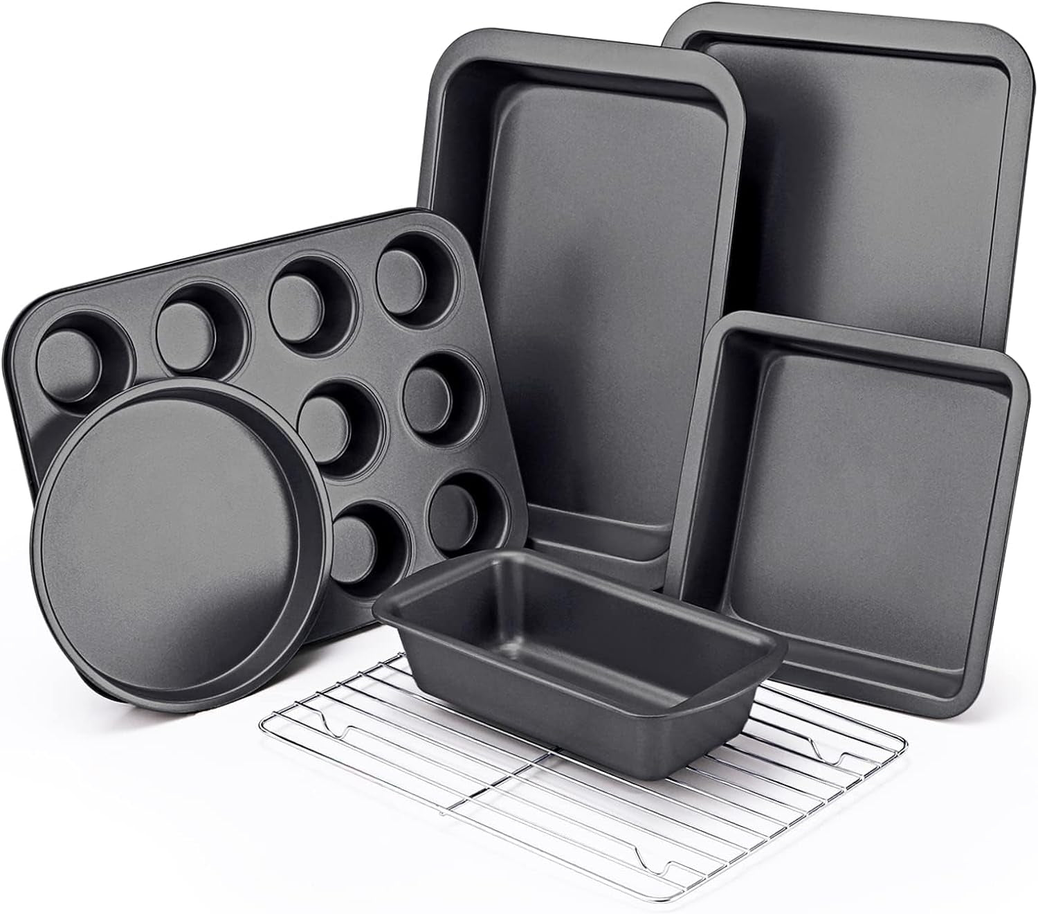 Baking Pans Sets Nonstick Bakeware Sets 7 Piece with Round/Square Cake Pan