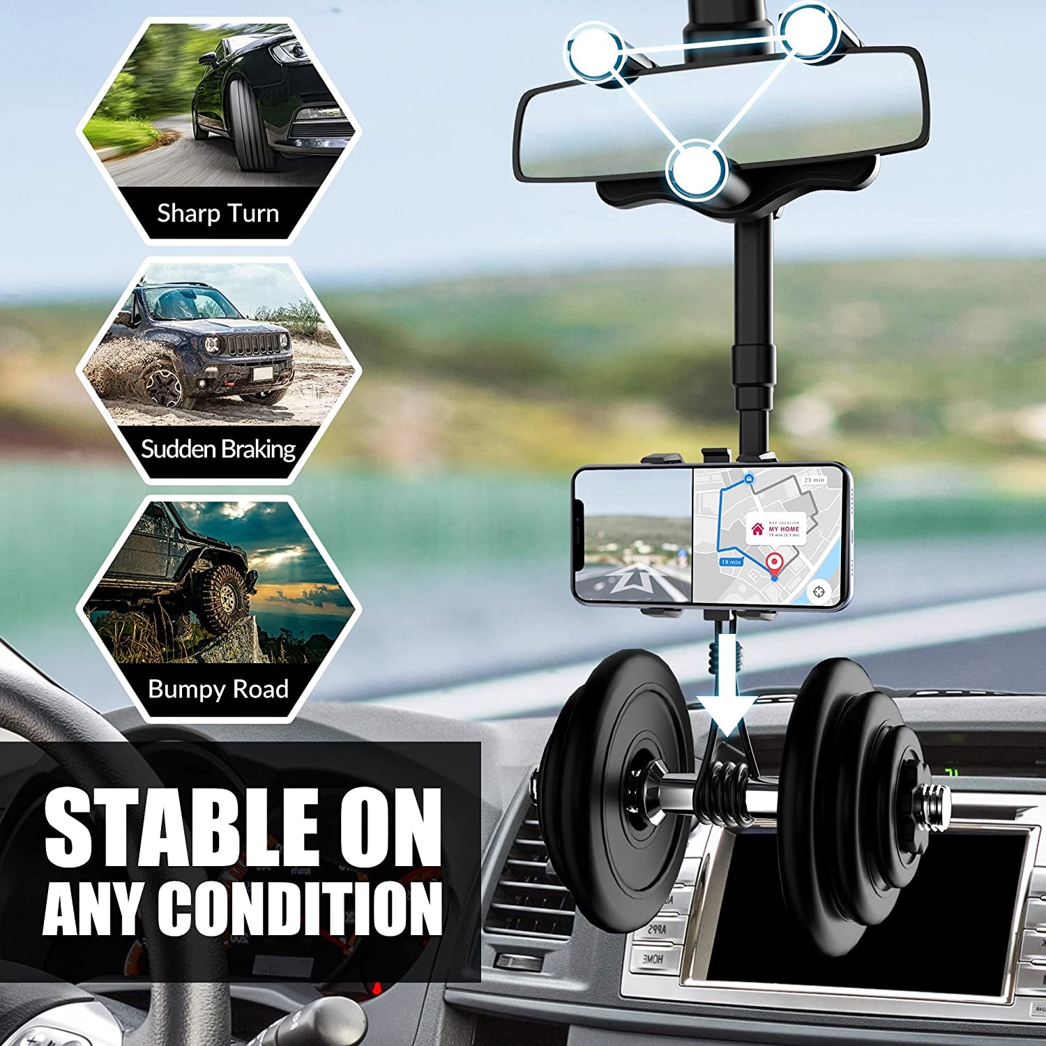 Rear View Mirror Phone Holder 2023 Rotatable and Retractable Universal Mount