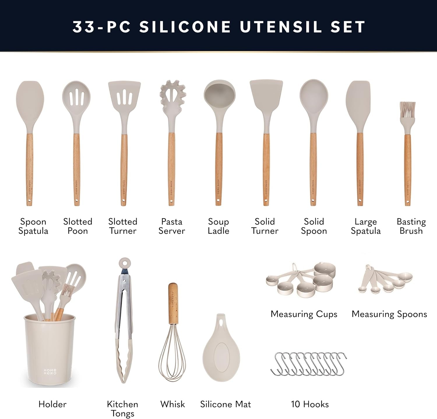 33 Pcs Kitchen Cooking Utensils Set Non Stick Silicone Cooking Kitchen 