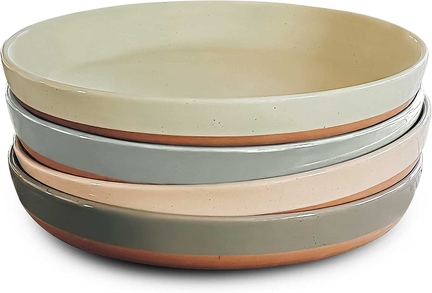 Mora Ceramic Flat Pasta Bowl Set of 4 35Oz Microwave Safe Plate 