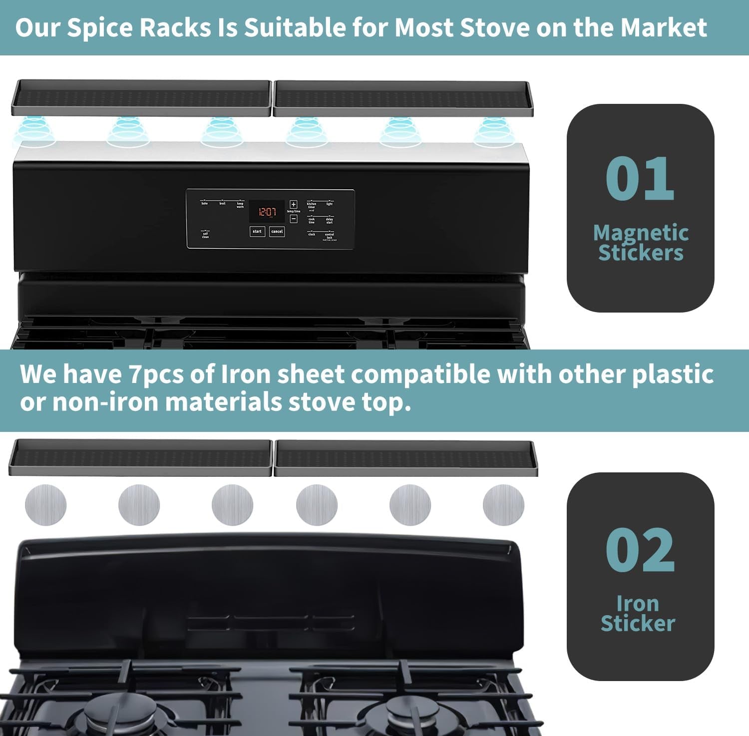 30 Magnetic Stove Top Shelf Spice Rack Storage Silicone Top Heat Material