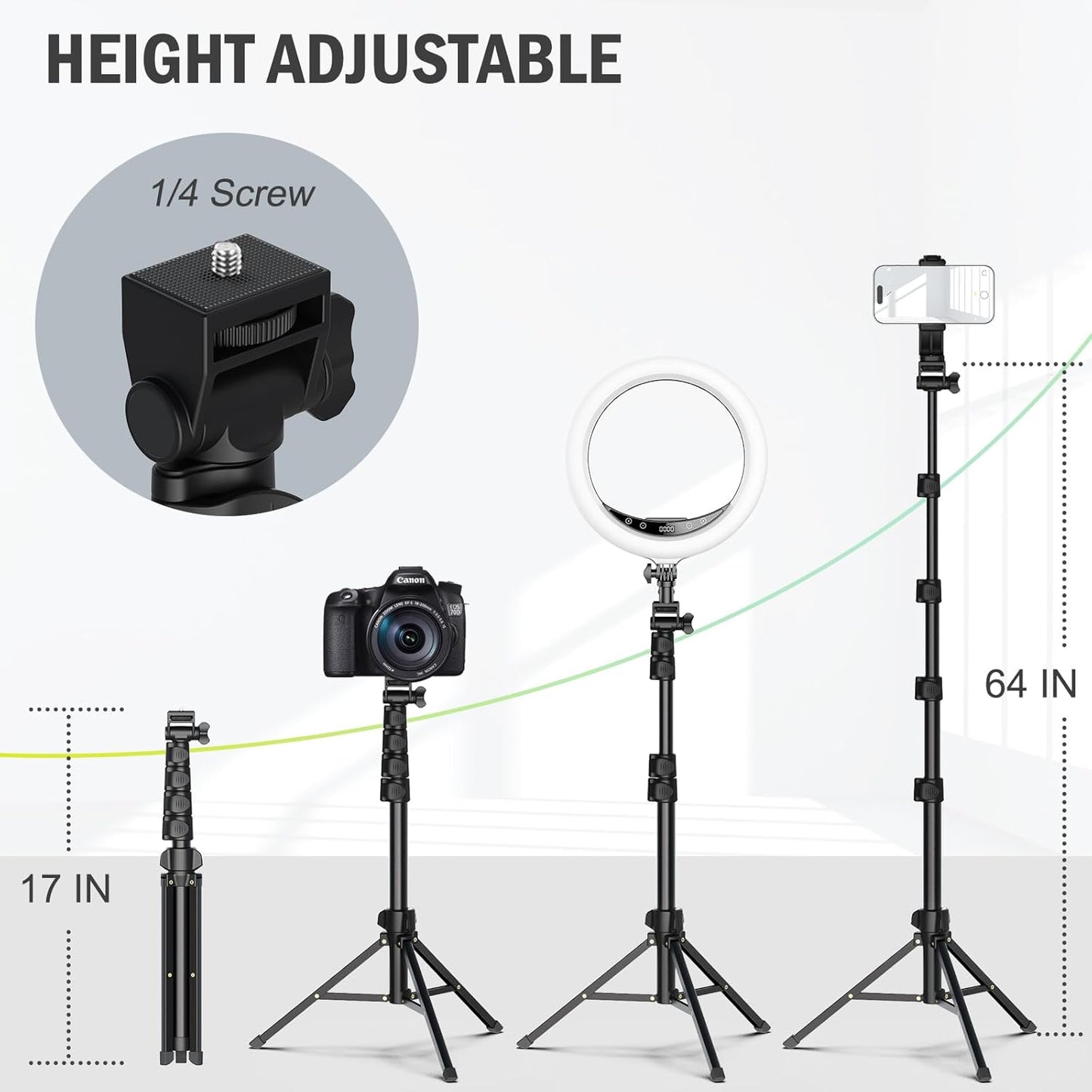 64 Tripod for Cell Phone & Camera Phone Tripod with Remote and Phone Holder