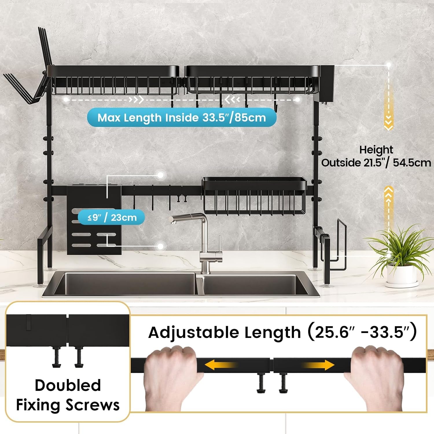 over the Sink Dish Drying Rack Adjustable Length 25 33In 2 Tier Dish Rack over Sink