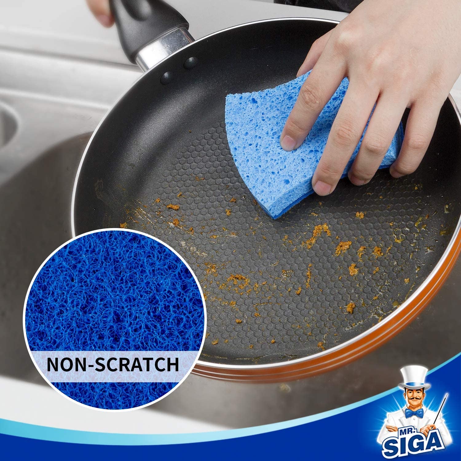 Non Scratch Cellulose Scrub Sponge Dual Sided Dishwashing Sponge 