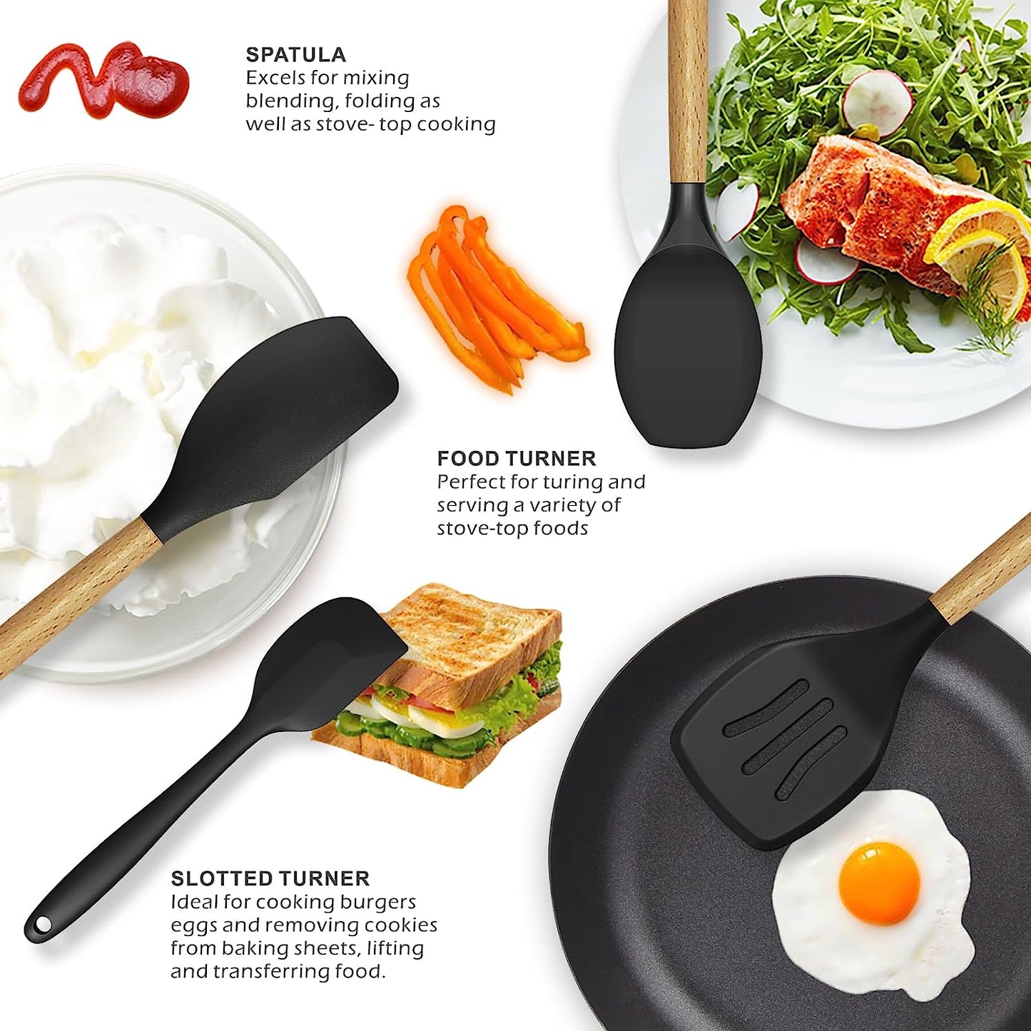 Silicone Cooking Utensils Set 446°F Heat Resistant Silicone Kitchen Utensils