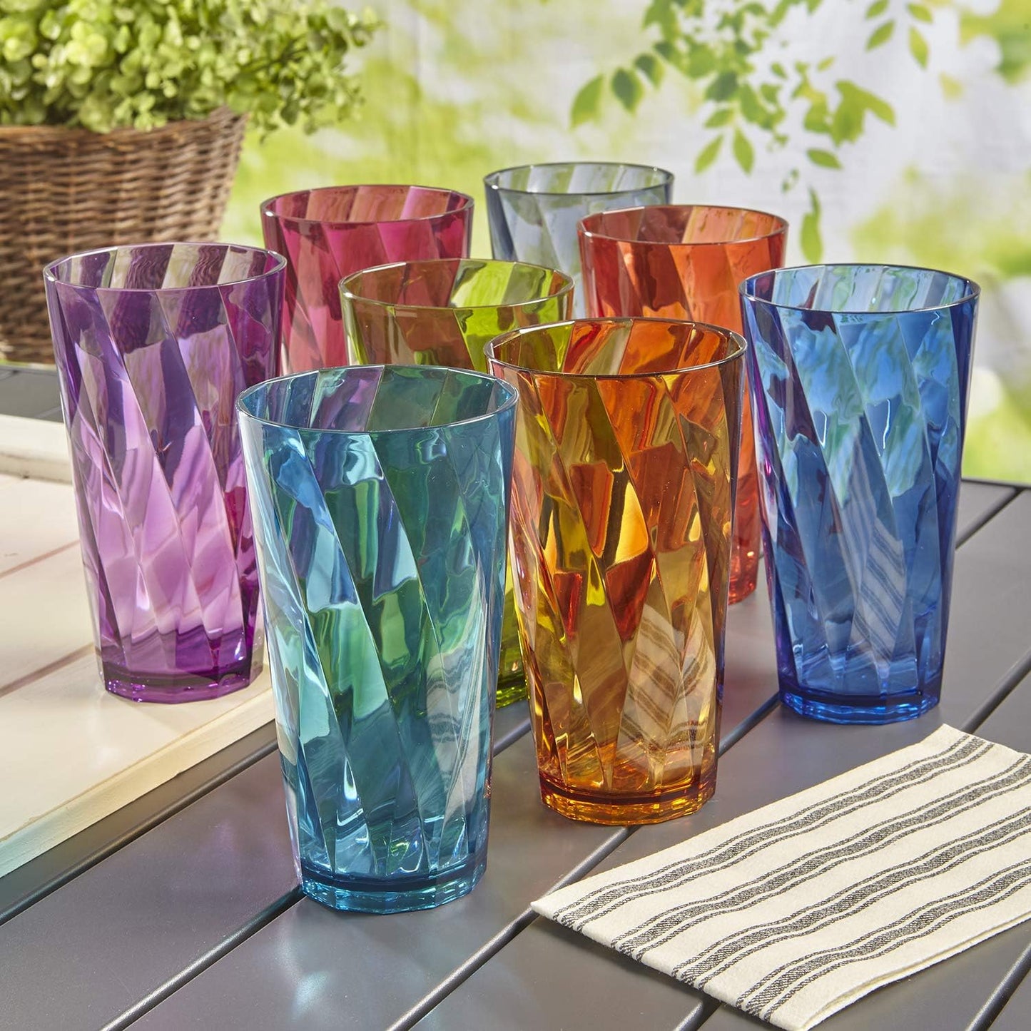 Optix Plastic Reusable Drinking Glasses Set of 8 20Oz Water Cups in Jewel Tone Colors