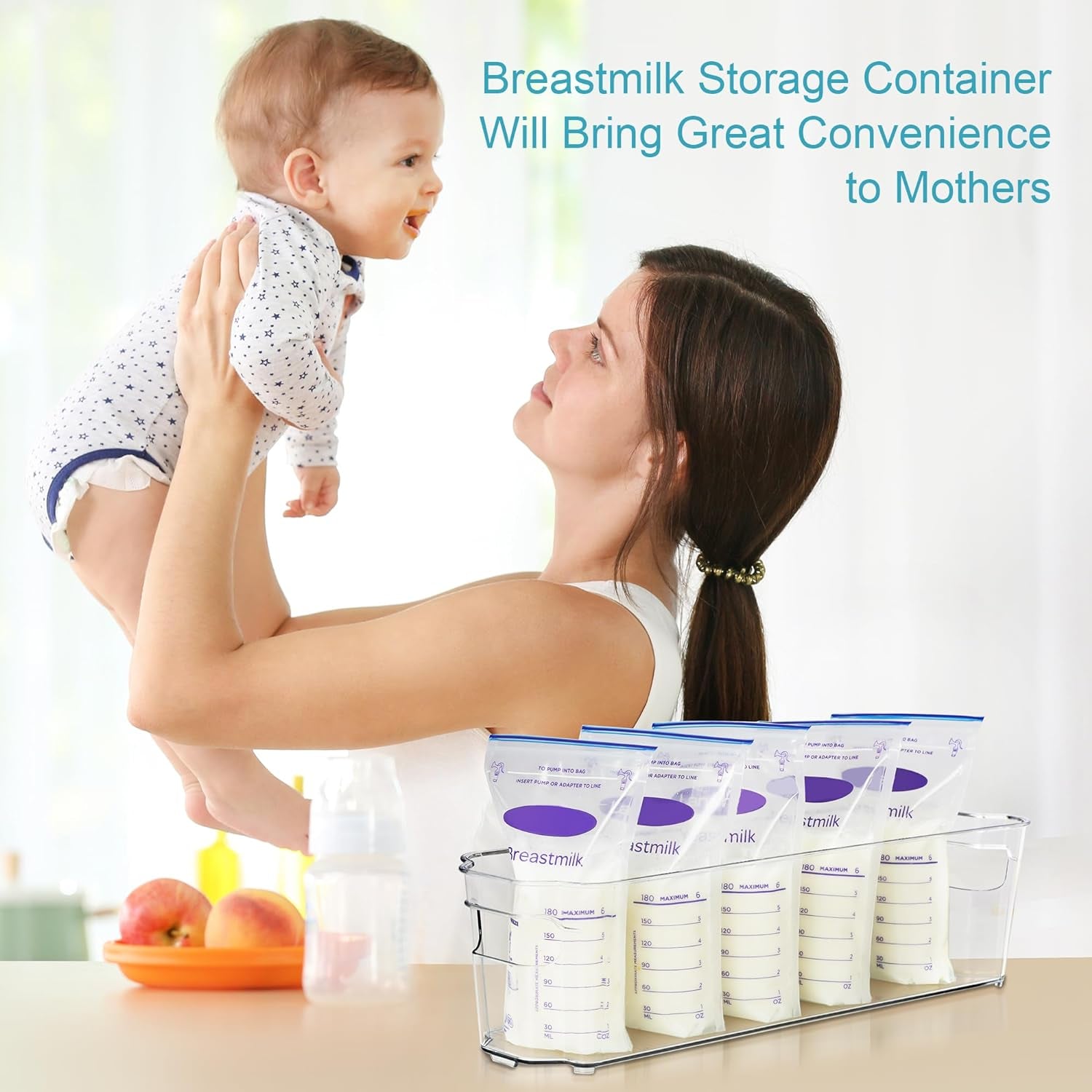 Breastmilk Storage Container 4PCS Set Clear Freezer and Fridge Organizer Bins Plastic Storage Bins