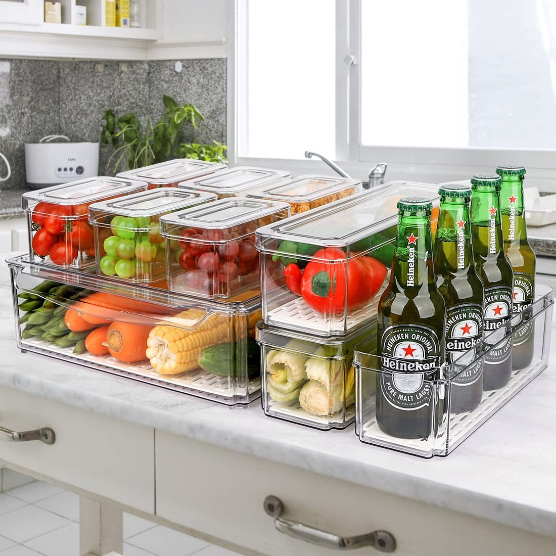 10 Pack Refrigerator Pantry Organizer Bins Stackable Fridge Organizer Bins 