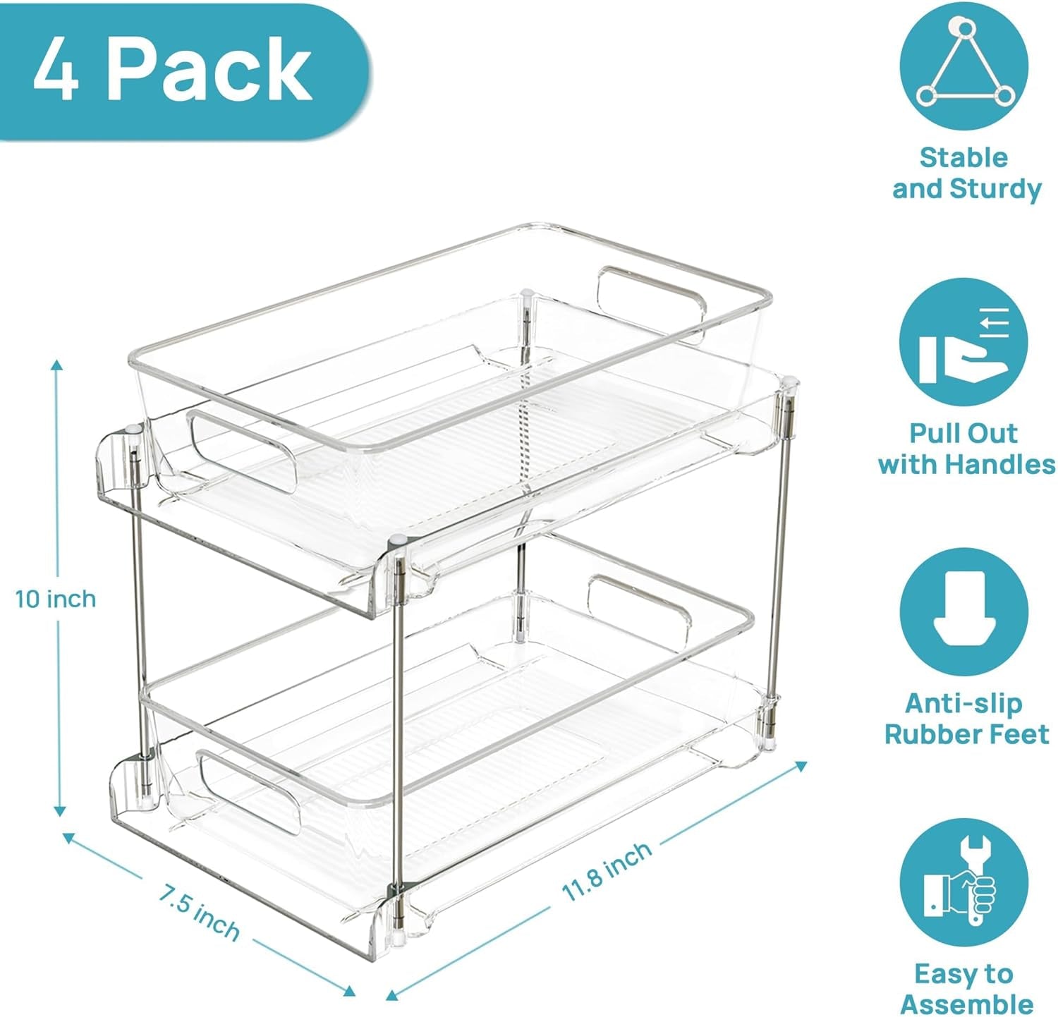  4 Pack Clear under Sink Organizers Vanity Counter Storage 