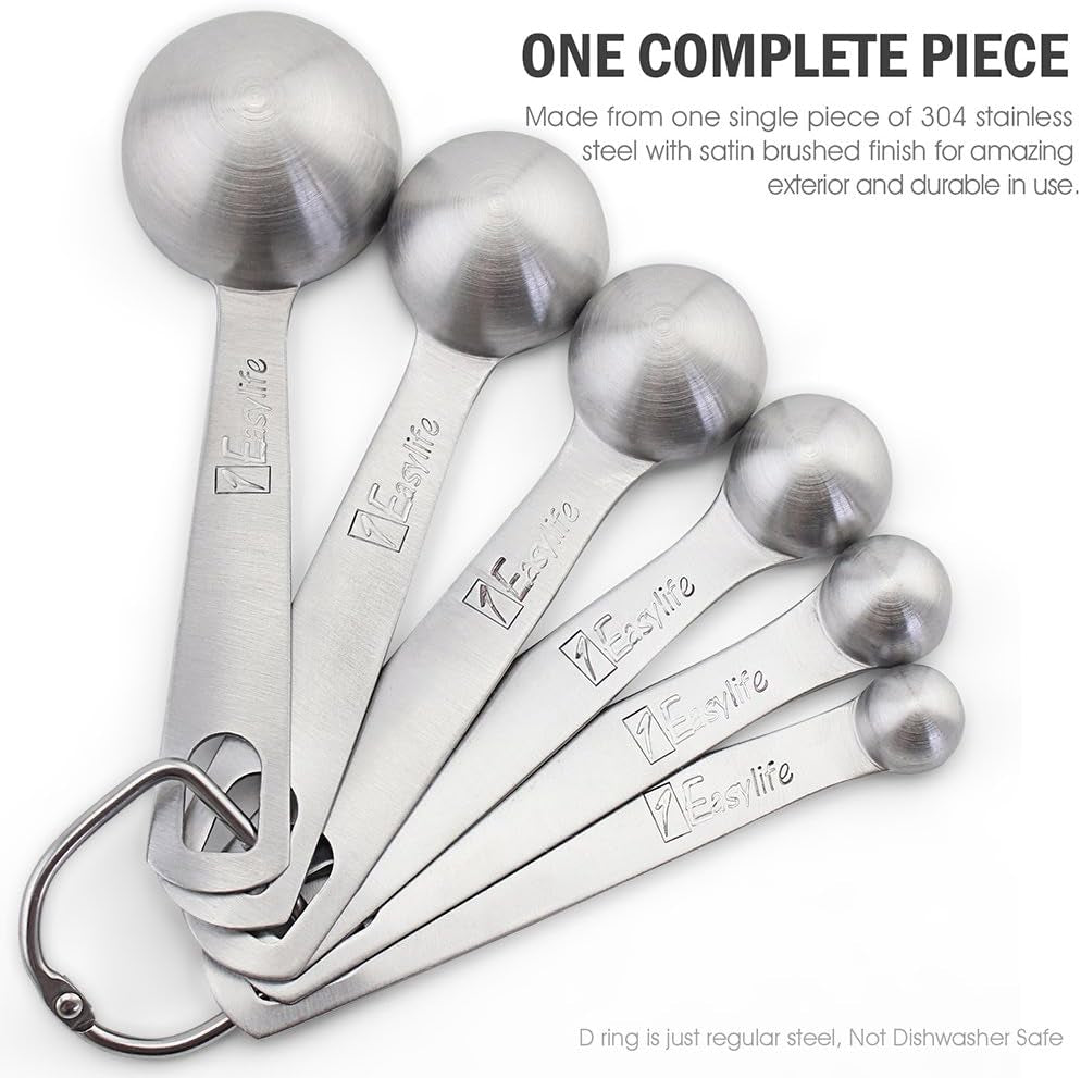 18/8 Stainless Steel Measuring Spoons Set of 6 for Measuring Dry and Liquid Ingredients