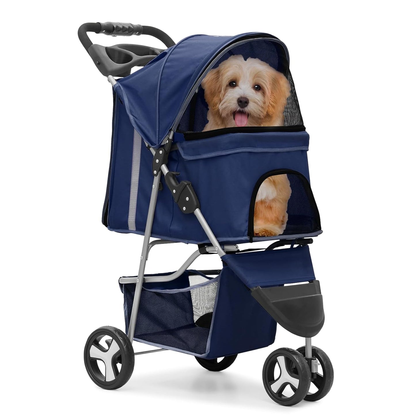  Foldable Dog Cat Cage Jogger Stroller with Weather Cover for All