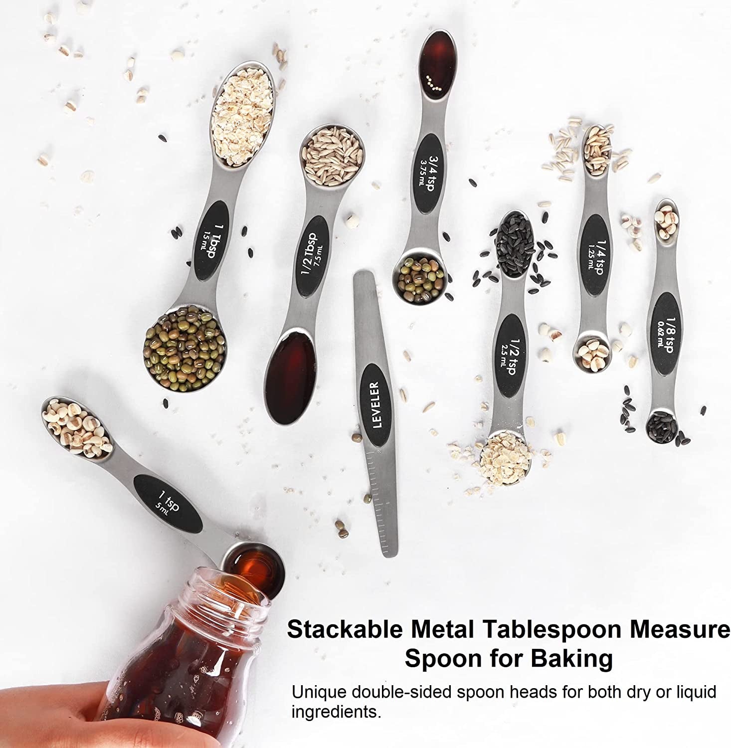 Magnetic Measuring Spoons Set Stainless Steel with Leveler