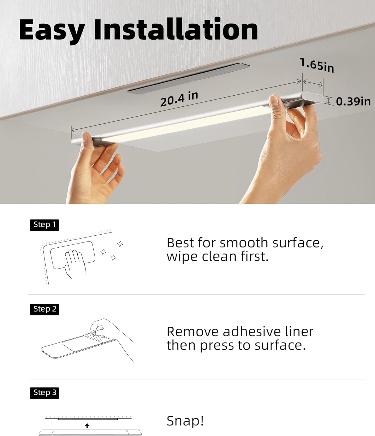 under Cabinet Lighting Rechargeable 2200Mah 3 Color Temps Detachable Battery Powered