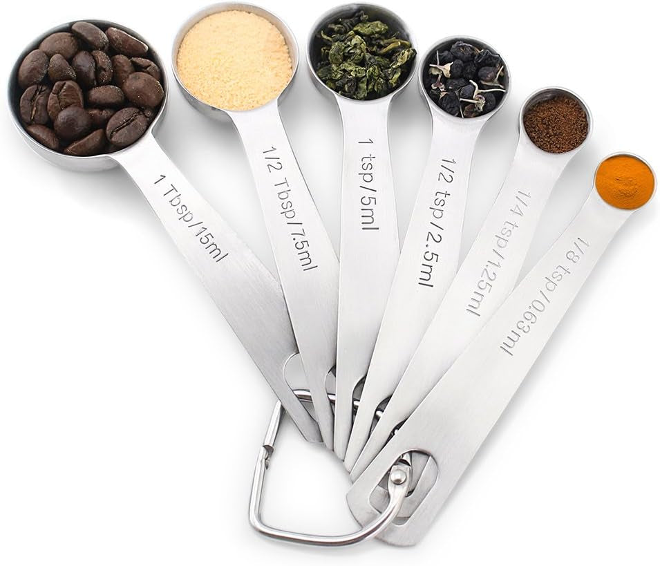 18/8 Stainless Steel Measuring Spoons Set of 6 for Measuring Dry and Liquid Ingredients