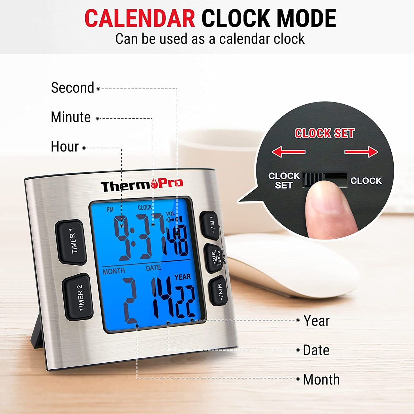 TM02 Digital Kitchen Timer with Dual Countdown Stop Watches Timer Magnetic 