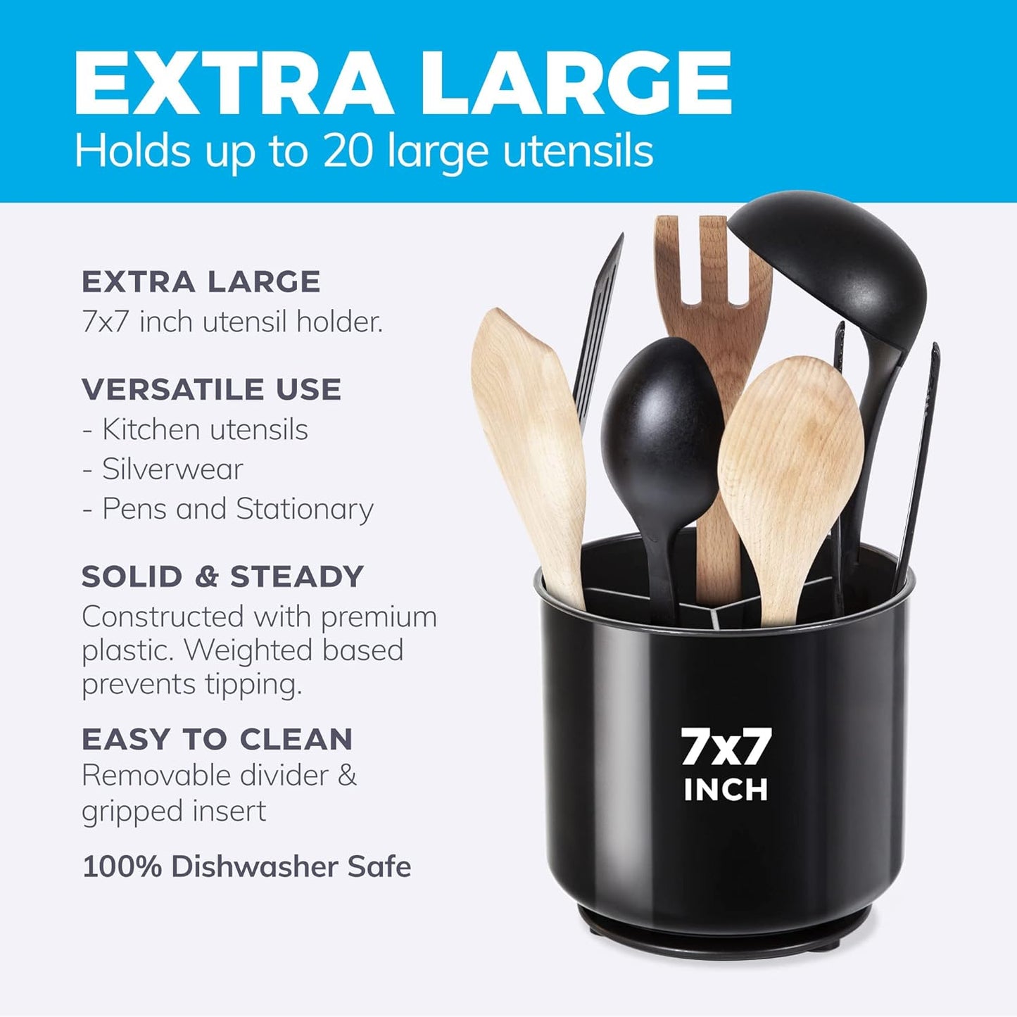 Extra Large and Sturdy Rotating Black Utensil Holder Caddy 