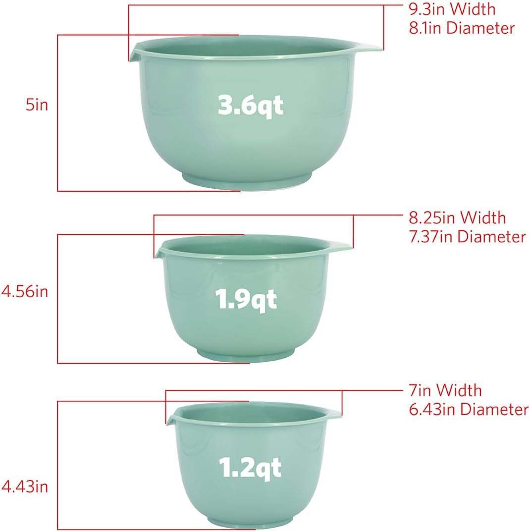 Mixing Bowls with Pour Spout Set of 3 Nesting Design Saves Space  Non Slip