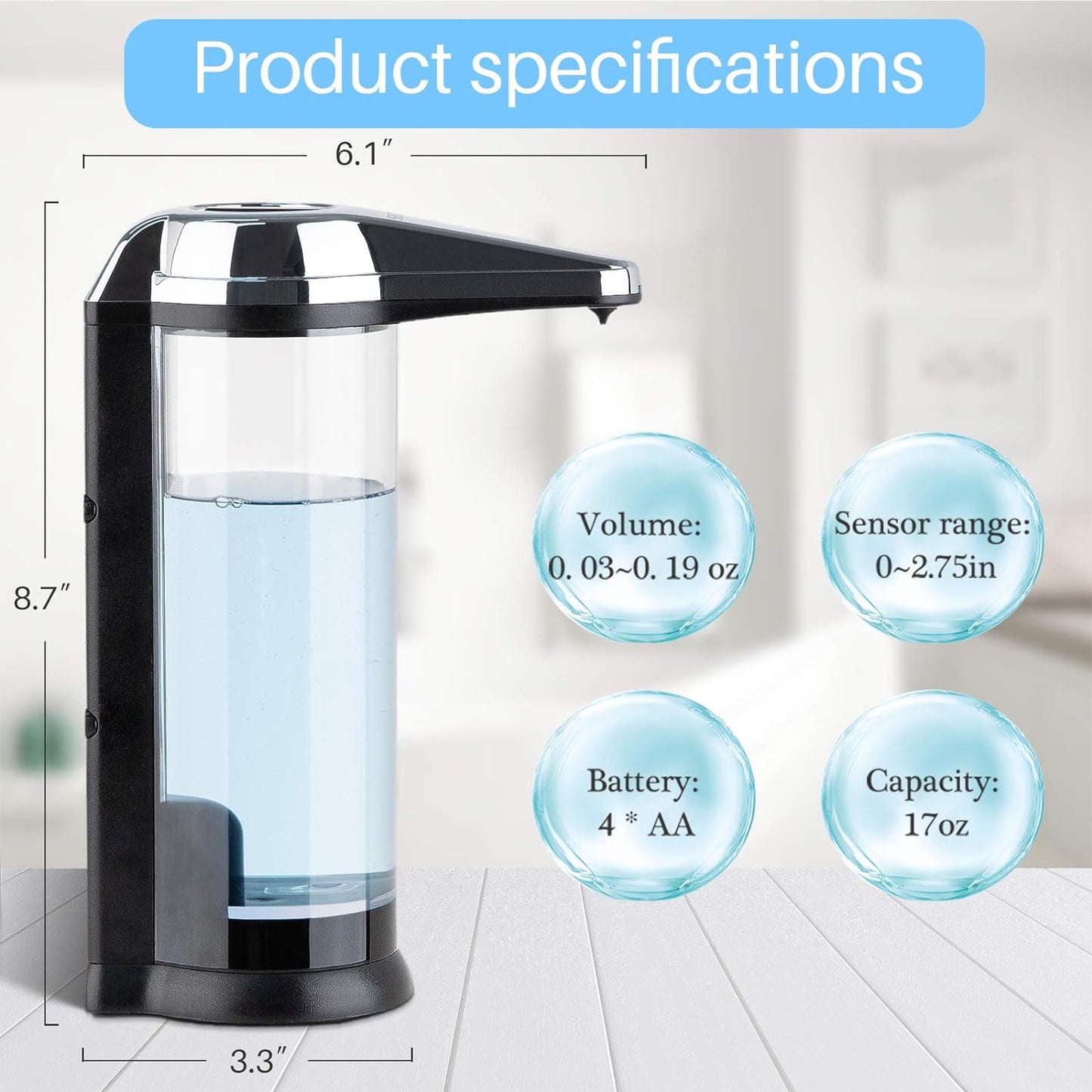 17Oz Automatic Liquid Soap Dispenser Touchless Battery Operated Hand Soap 