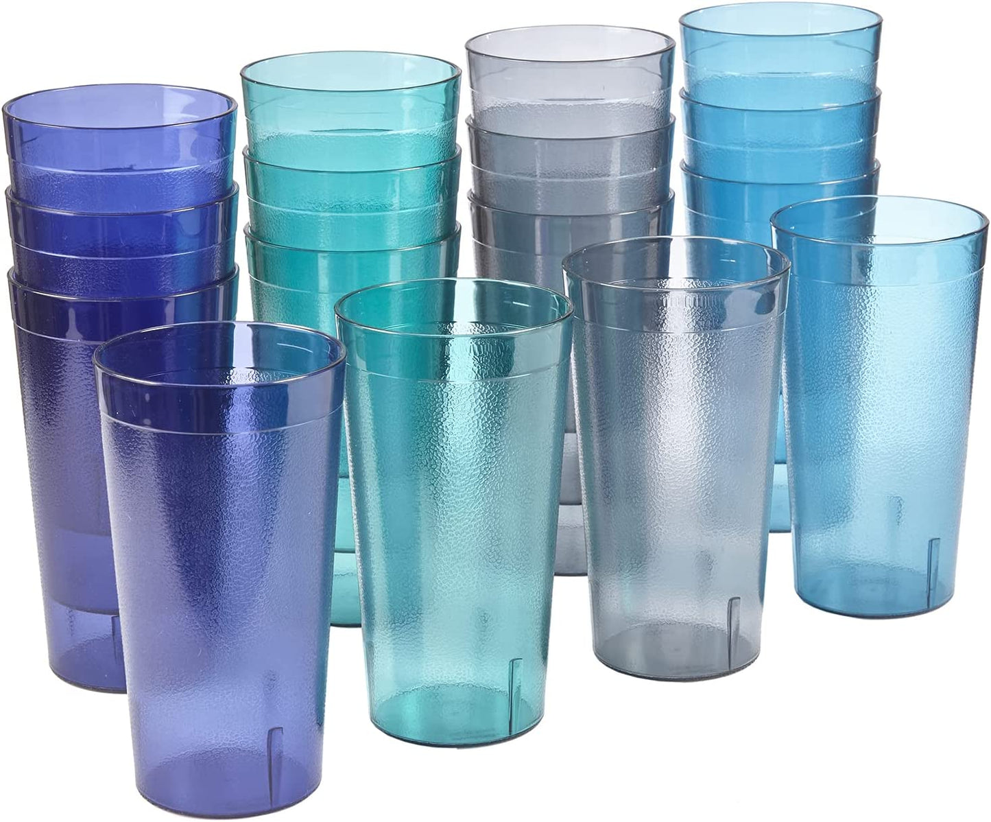 Cafe Plastic Reusable Tumblers  Set of 16 20 Ounce Water Cups Coastal Colors