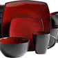 Square Reactive Glaze Dinnerware Set Red Service