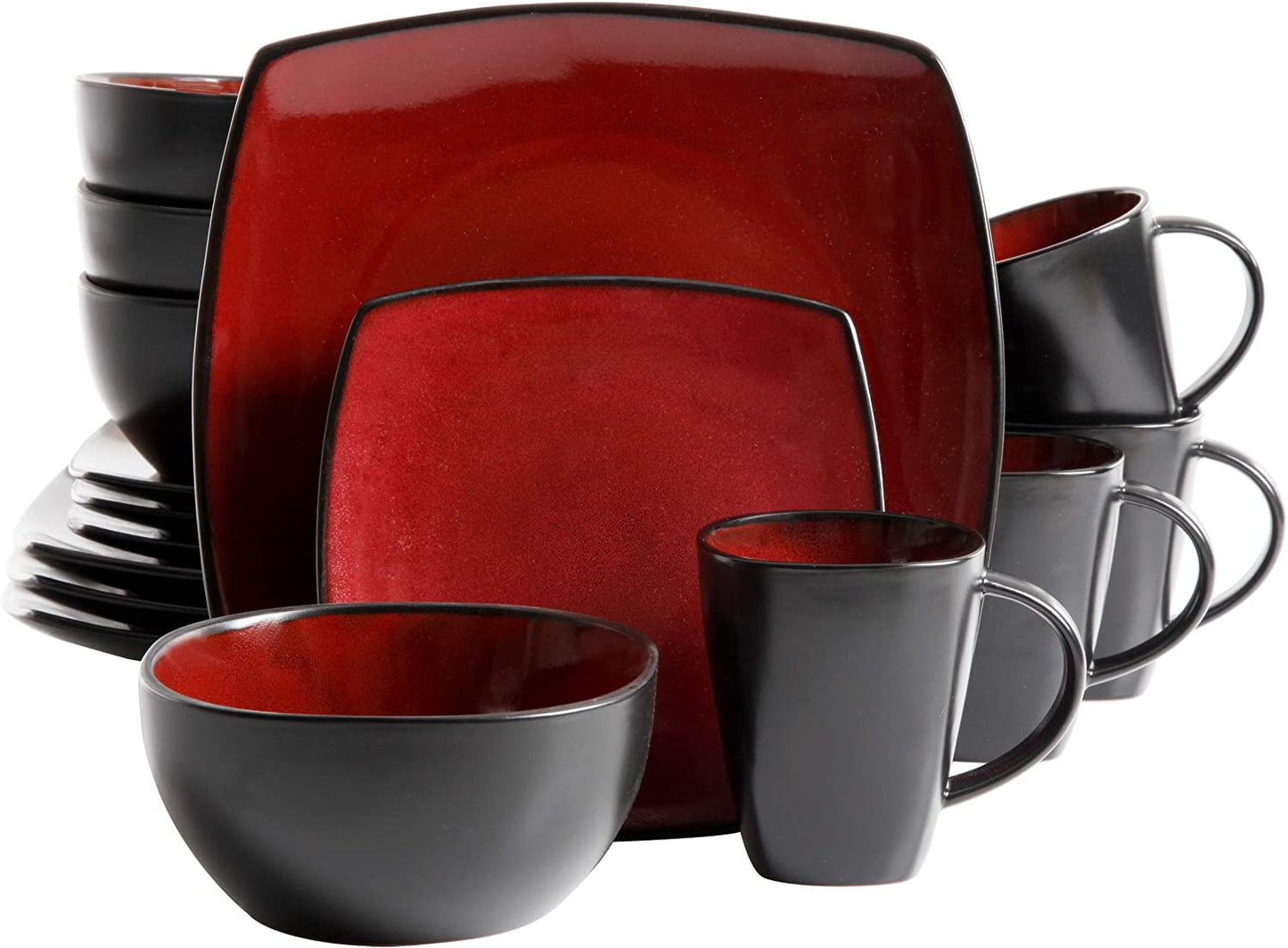 Square Reactive Glaze Dinnerware Set Red Service